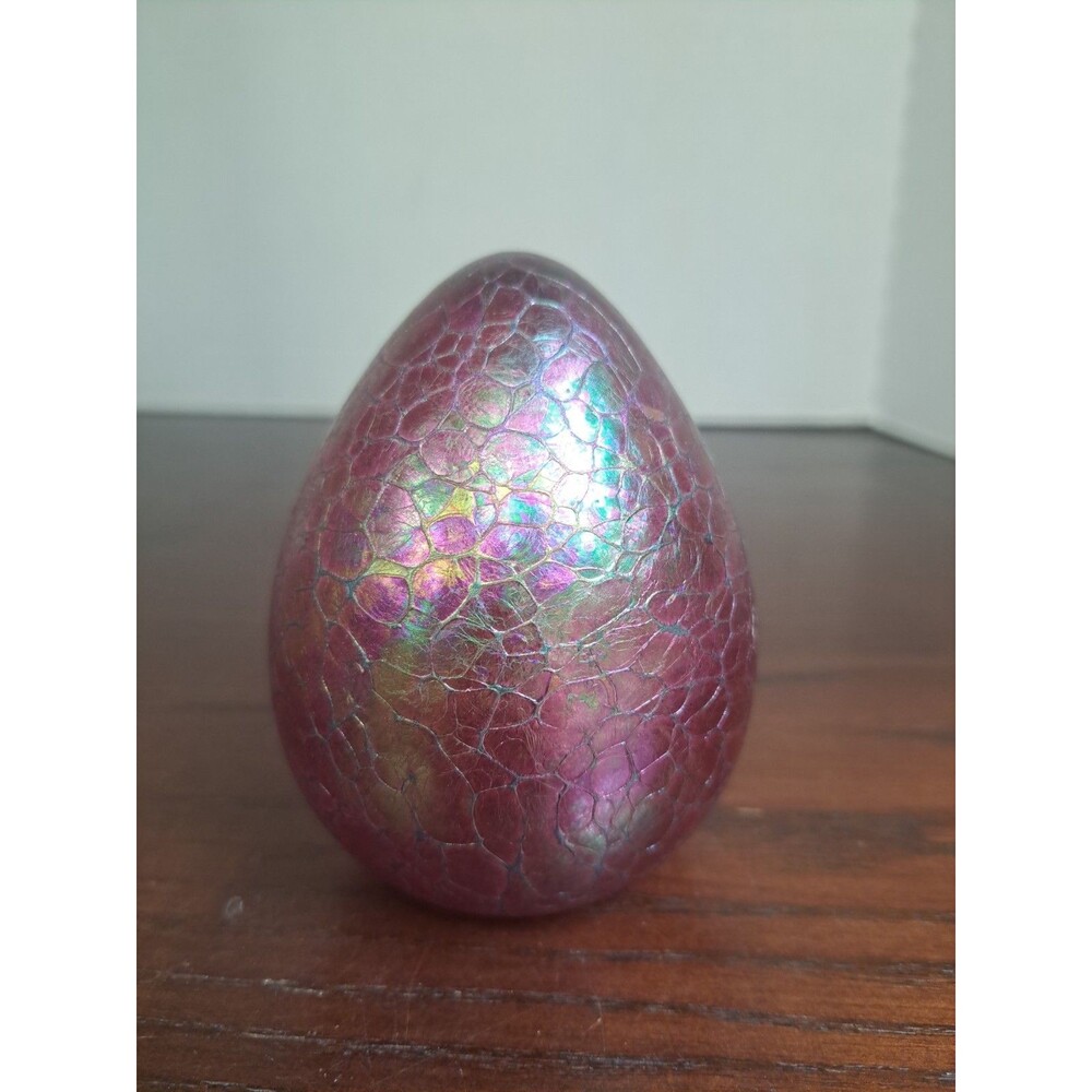 Vintage Ornamental Blown Glass Crackle Art Glass Egg